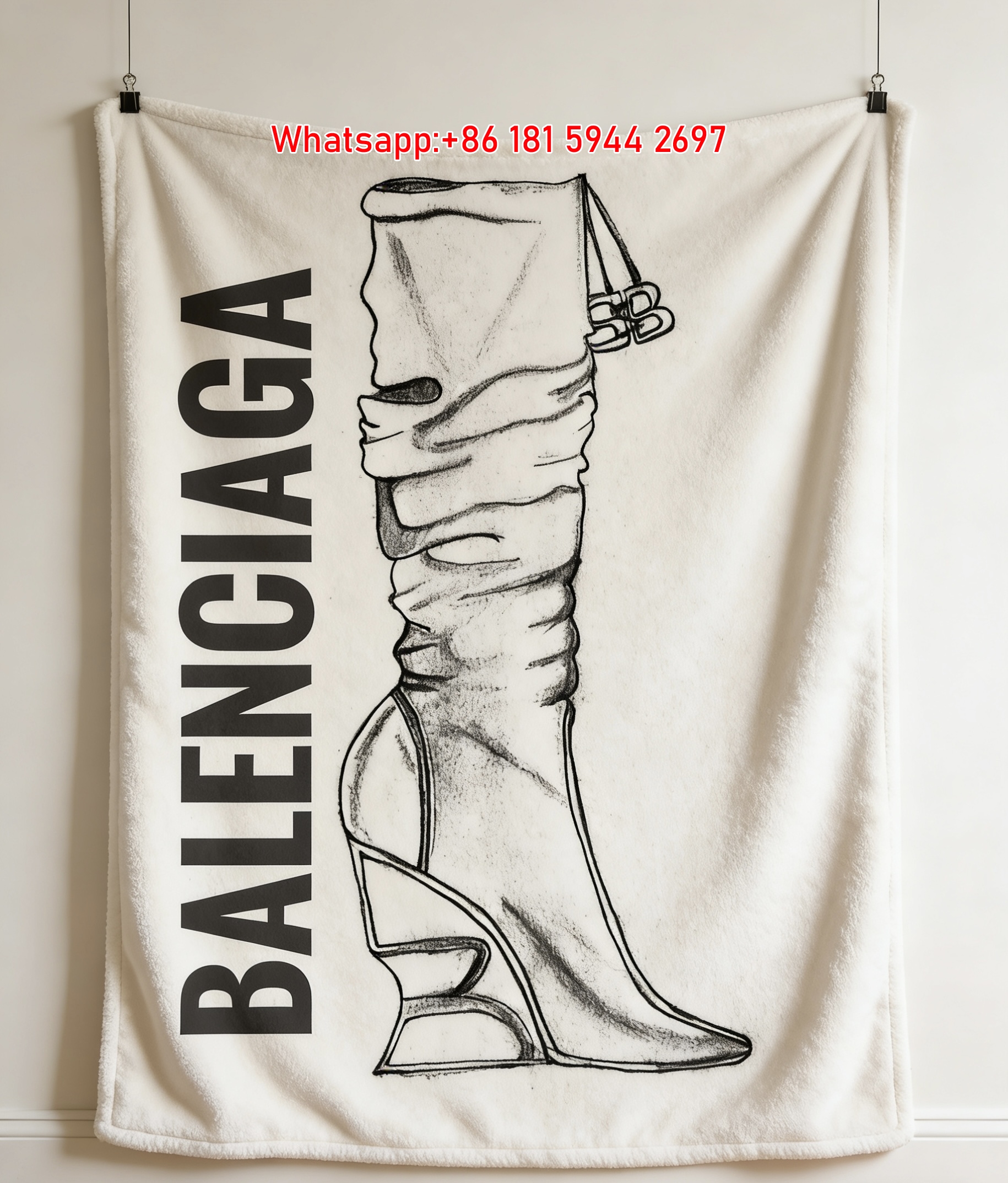 Balenciaga Cut-out Wedge Boot Sketch Flannel Throw Blanket for Sofa Wall Decor BA118